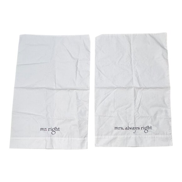 Mr. & Mrs. Right Embroidered Pillowcases Set 20x30 White Cotton Wedding GIft - Picture 1 of 5